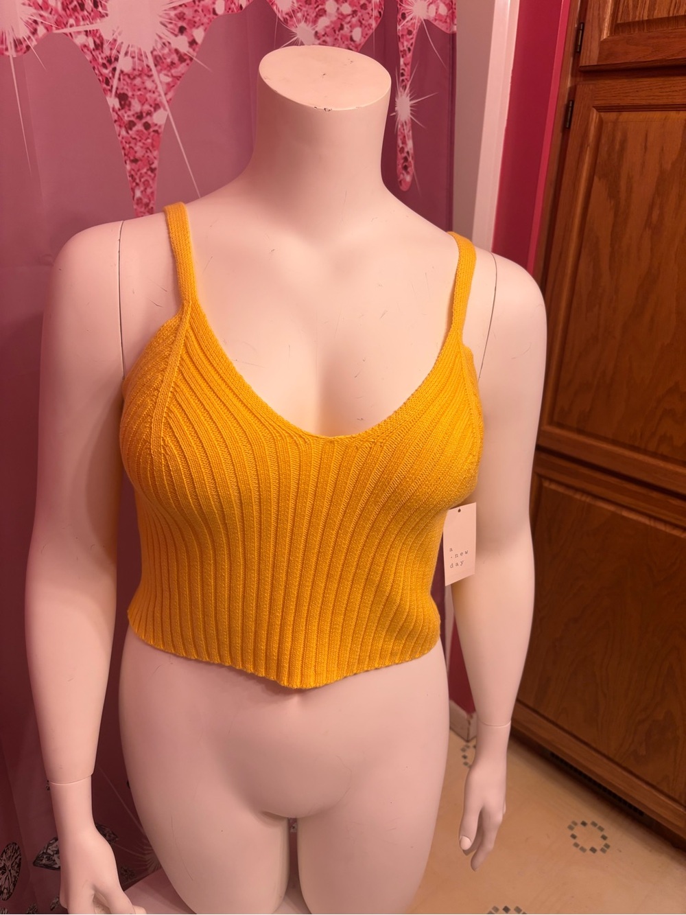 a new day Yellow Ribbed V-Neck Cropped Camisole